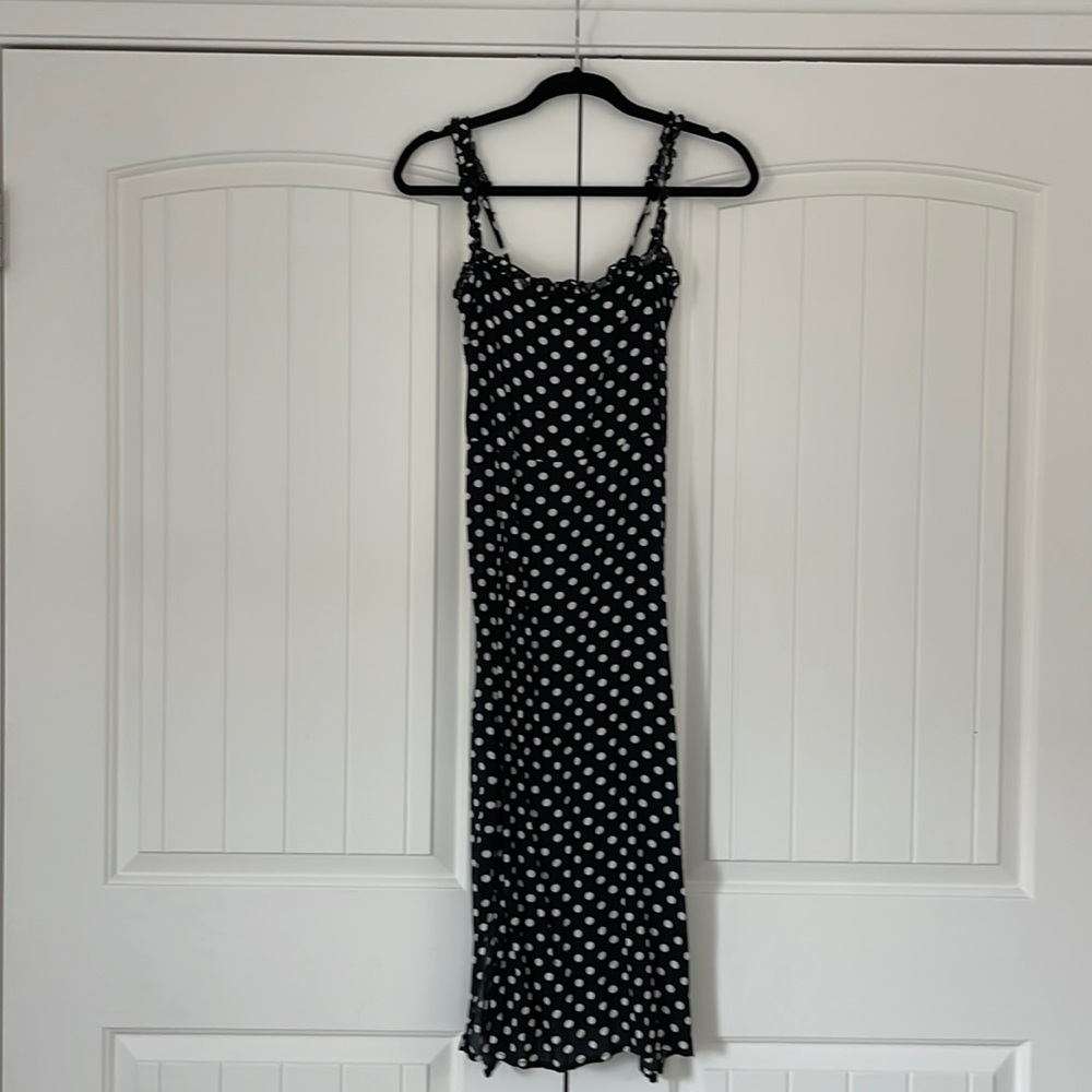 Velvet Torch black and white polka dots midi dress.